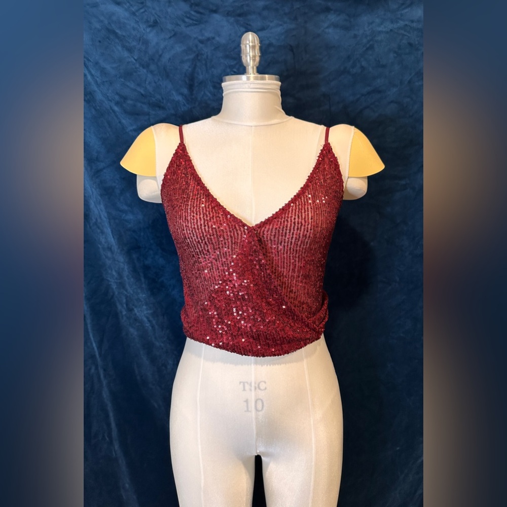 Deep Red Sequins Going Out Tank Top